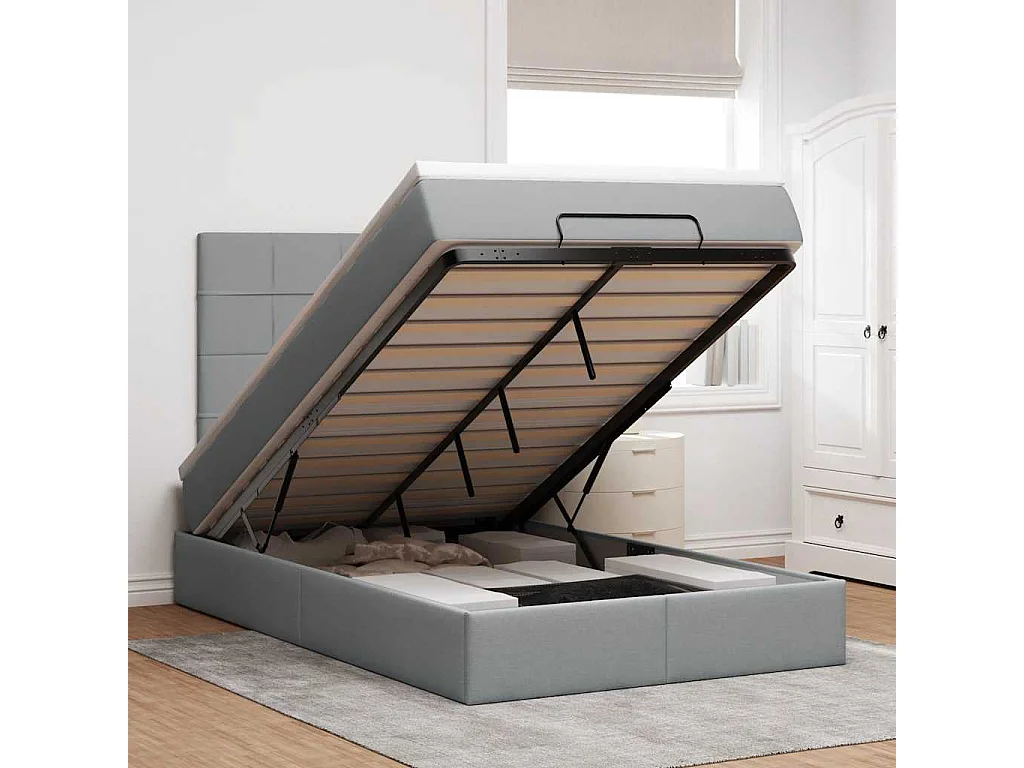 Ottoman bed met matras en LED's 120x200cm stof lichtgrijs