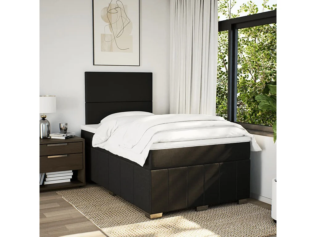 Cama box spring con colchón tela negro 120x190 cm