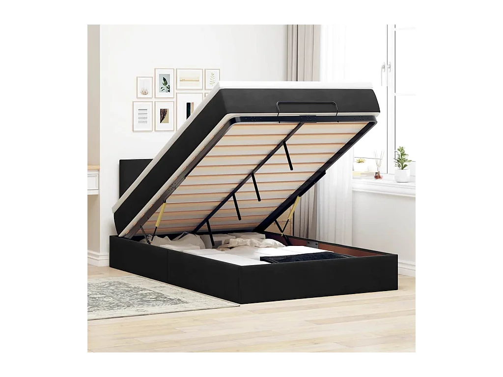 Pouf Letto con Materasso Nero 120x190 cm Velluto