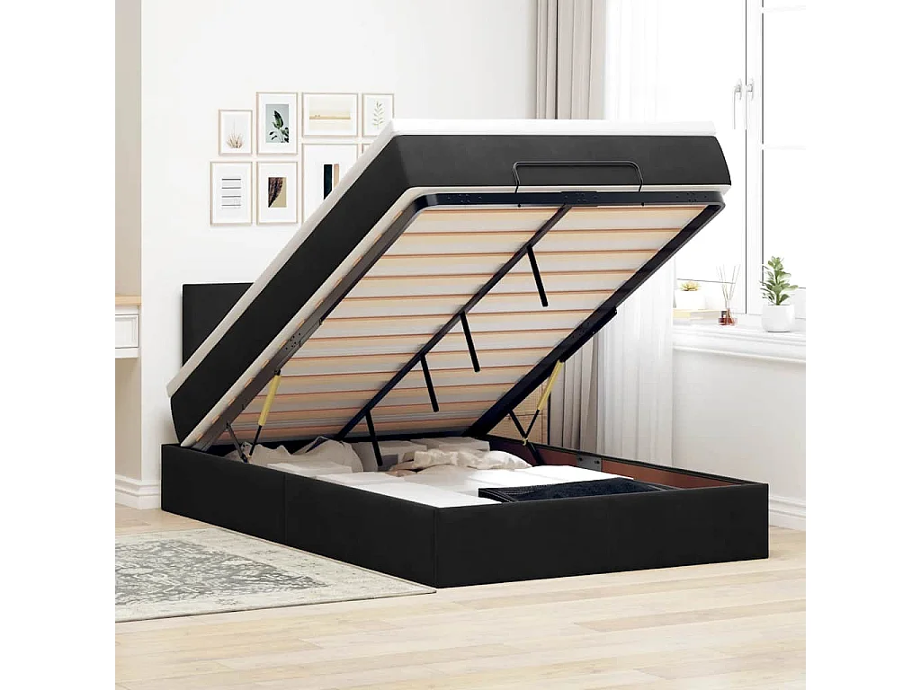 Pouf Letto con Materasso Nero 120x190 cm Velluto