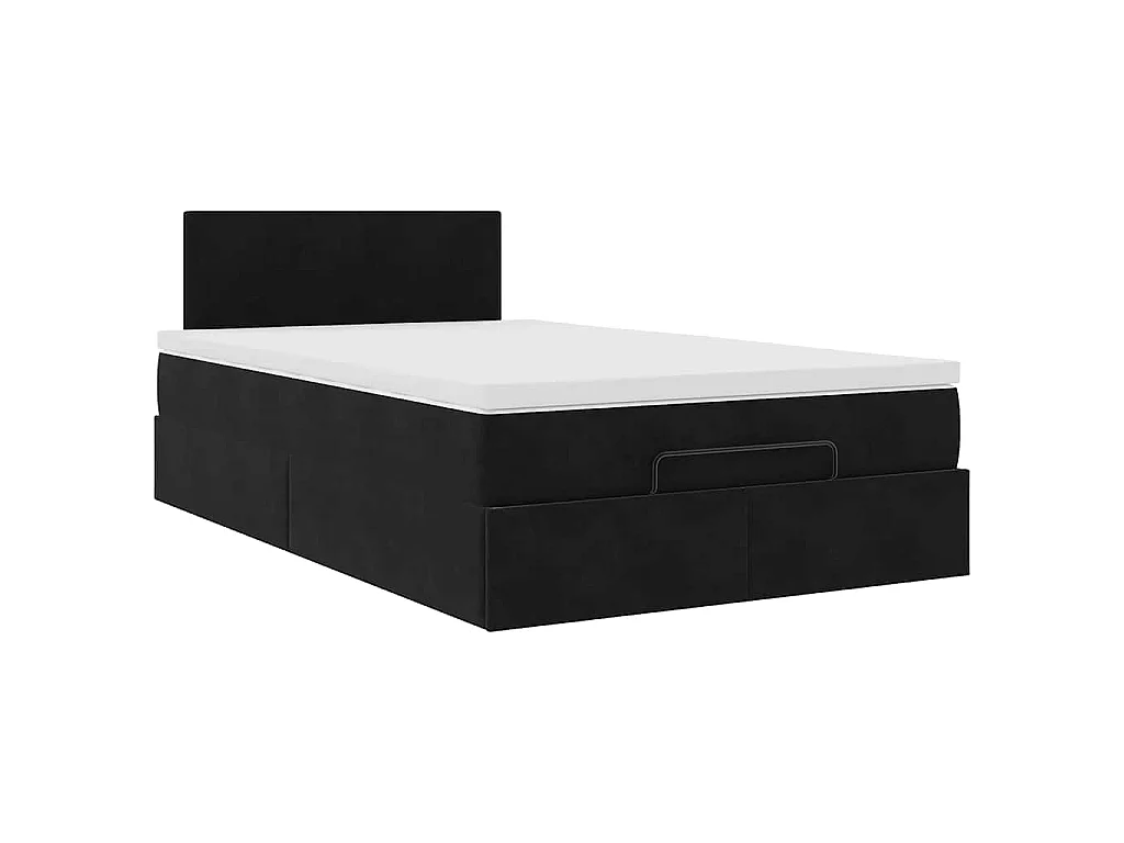 Estructura de cama otomana colchón terciopelo negro 120x200cm