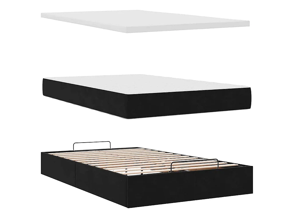 Estructura de cama otomana colchón terciopelo negro 120x200cm