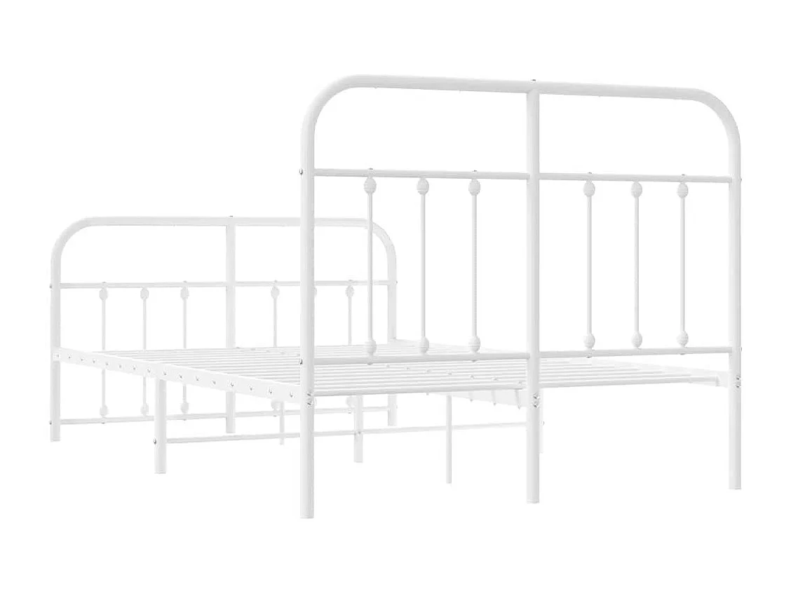 Cadre de lit métal sans matelas et pied de lit blanc 120x190 cm