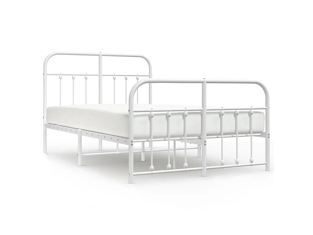 Cadre de lit métal sans matelas et pied de lit blanc 120x190 cm