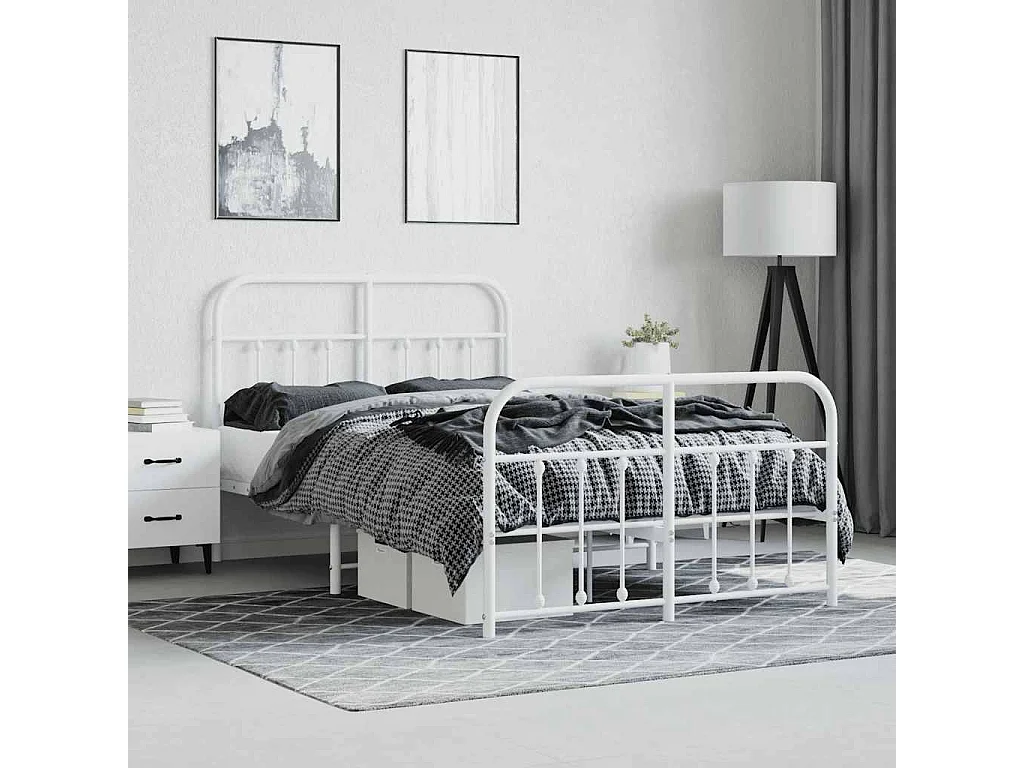 Bedframe met hoofd- en voeteneinde metaal wit 120 x 190 cm