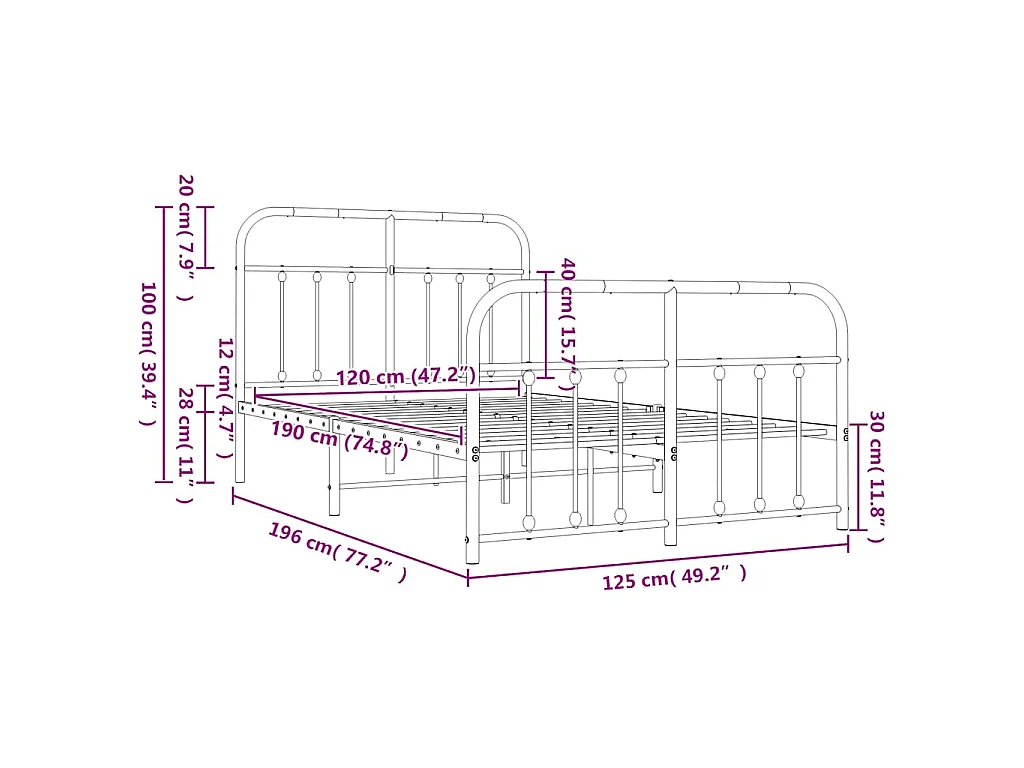 Bedframe met hoofd- en voeteneinde metaal wit 120 x 190 cm