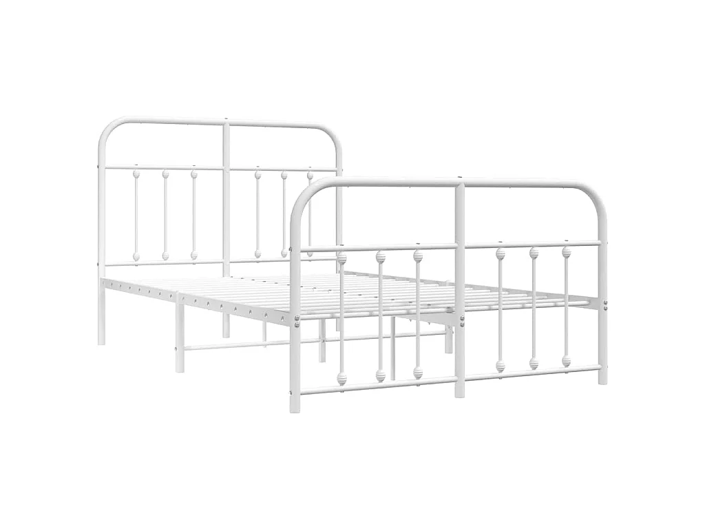 Cadre de lit métal sans matelas et pied de lit blanc 120x190 cm