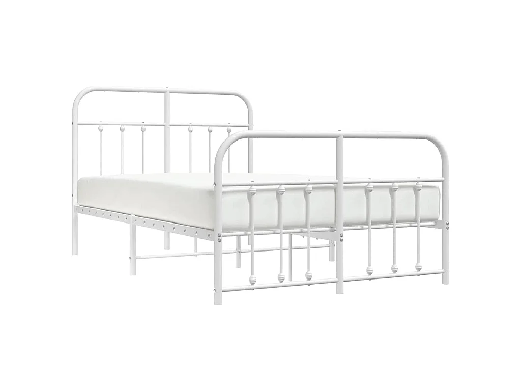 Cadre de lit métal sans matelas et pied de lit blanc 120x190 cm