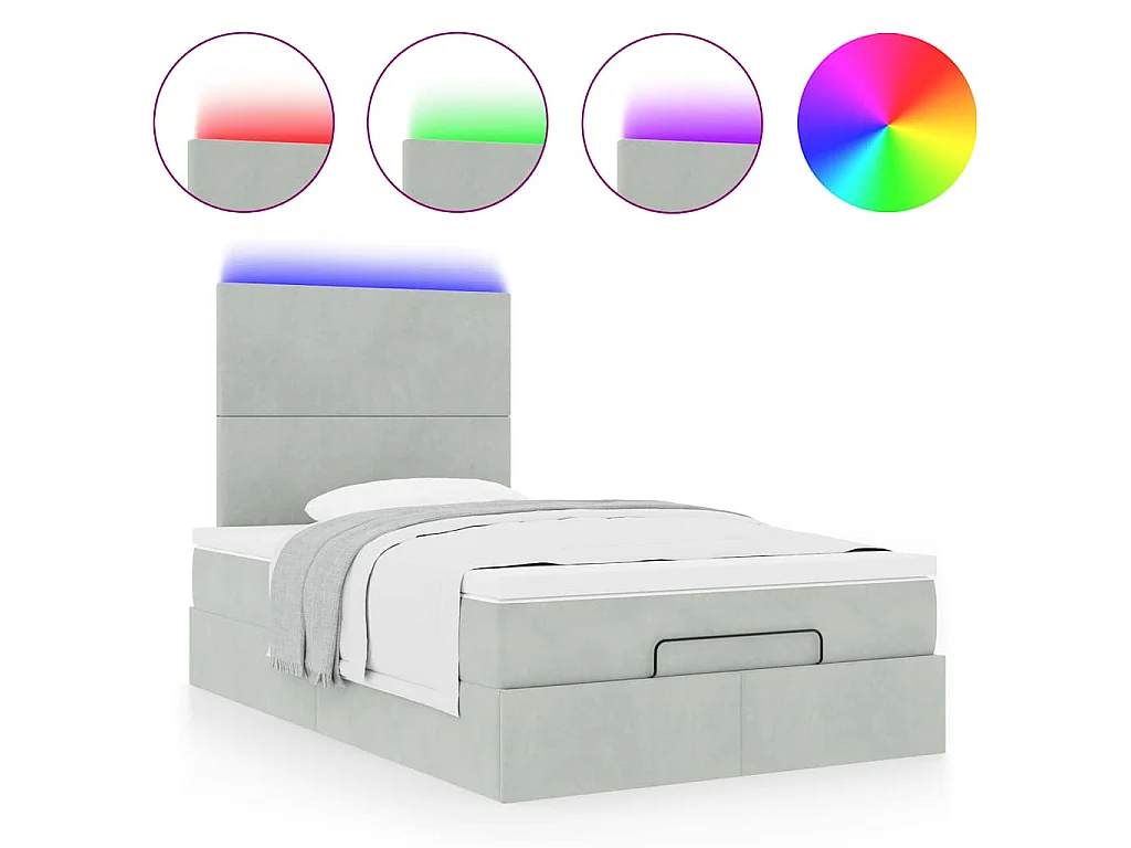Ottoman-Bett mit Matratzen & LEDs Hellgrau 120x200 cm Samt