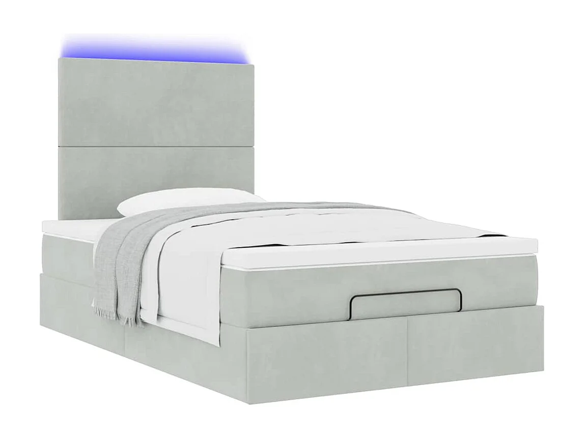 Ottoman-Bett mit Matratzen & LEDs Hellgrau 120x200 cm Samt