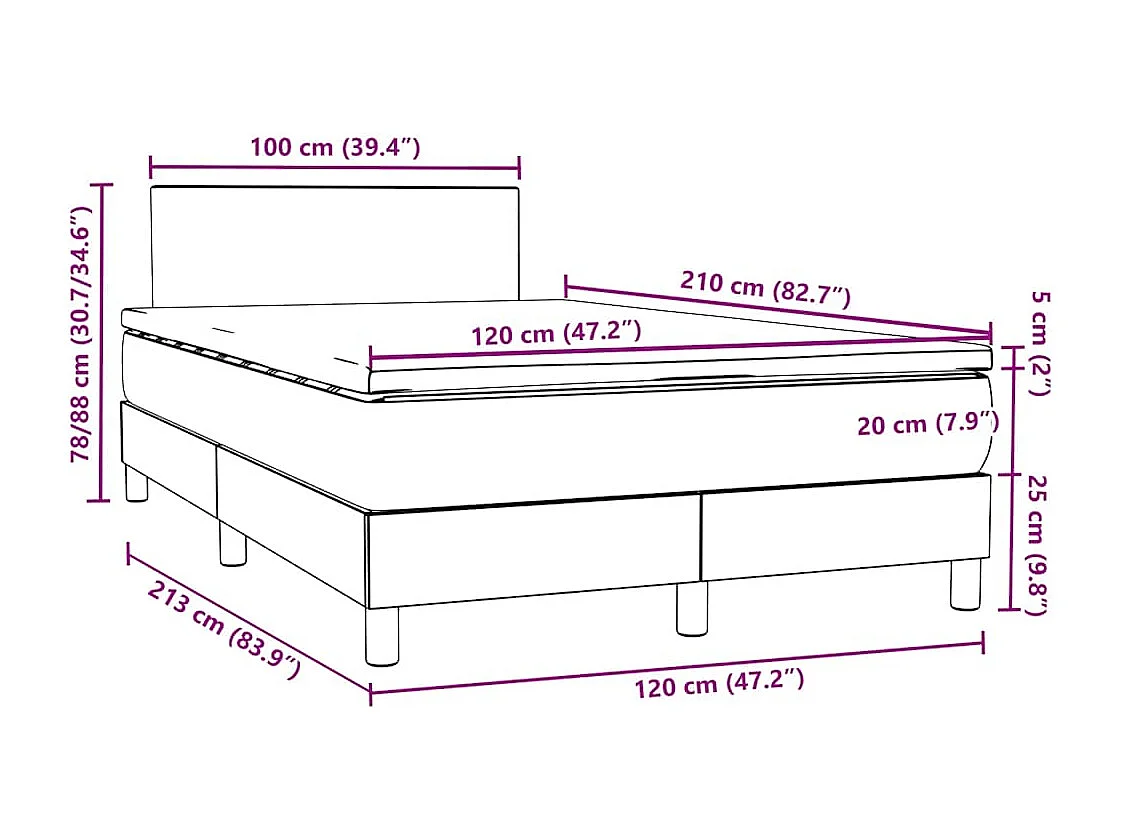 Boxspringbett mit Matratze Dunkelblau 120x210 cm Samt