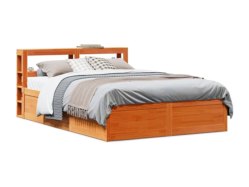 Estructura cama con cabecero madera pino marrón cera 120x200 cm