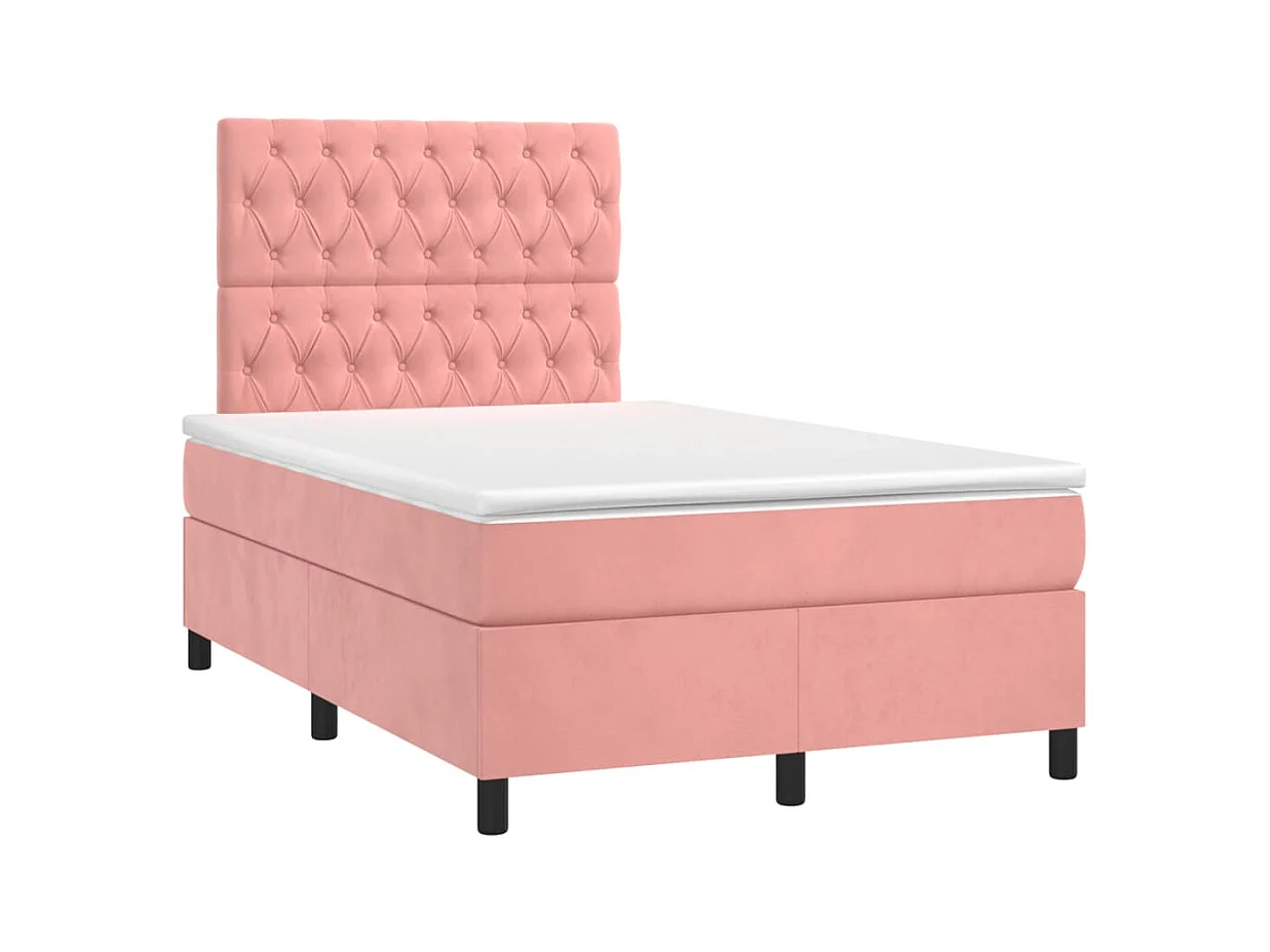 Sommier à lattes de lit avec matelas rose 120x190 cm velours