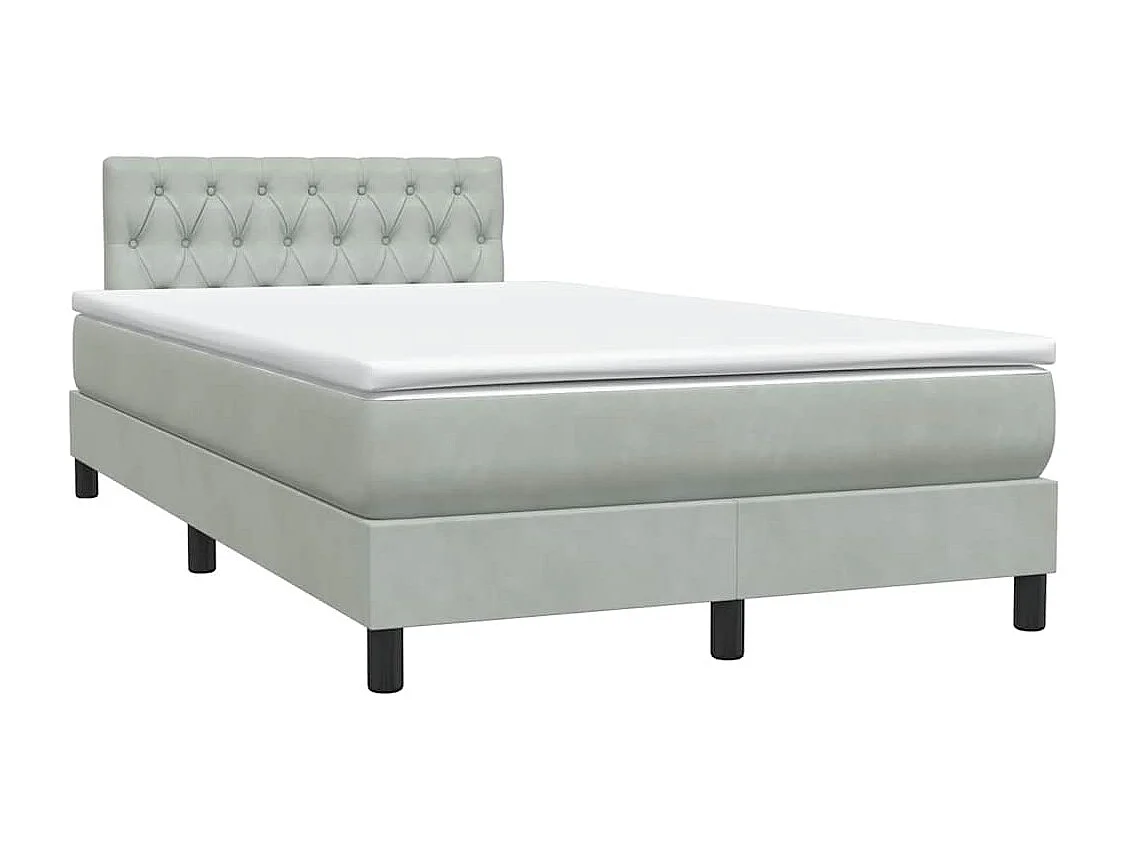 Cama boxspring c/ colchão 120x220 cm veludo cinzento-claro