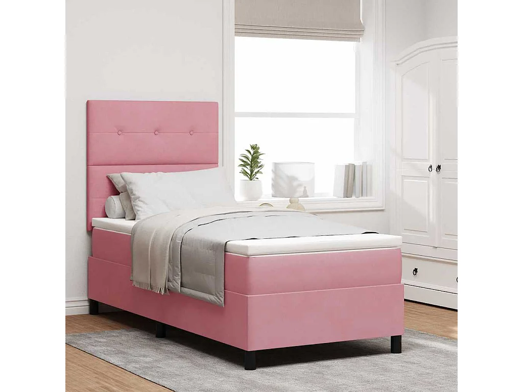 Letto a molle con testiera Rosa 100 x 200 cm Velluto
