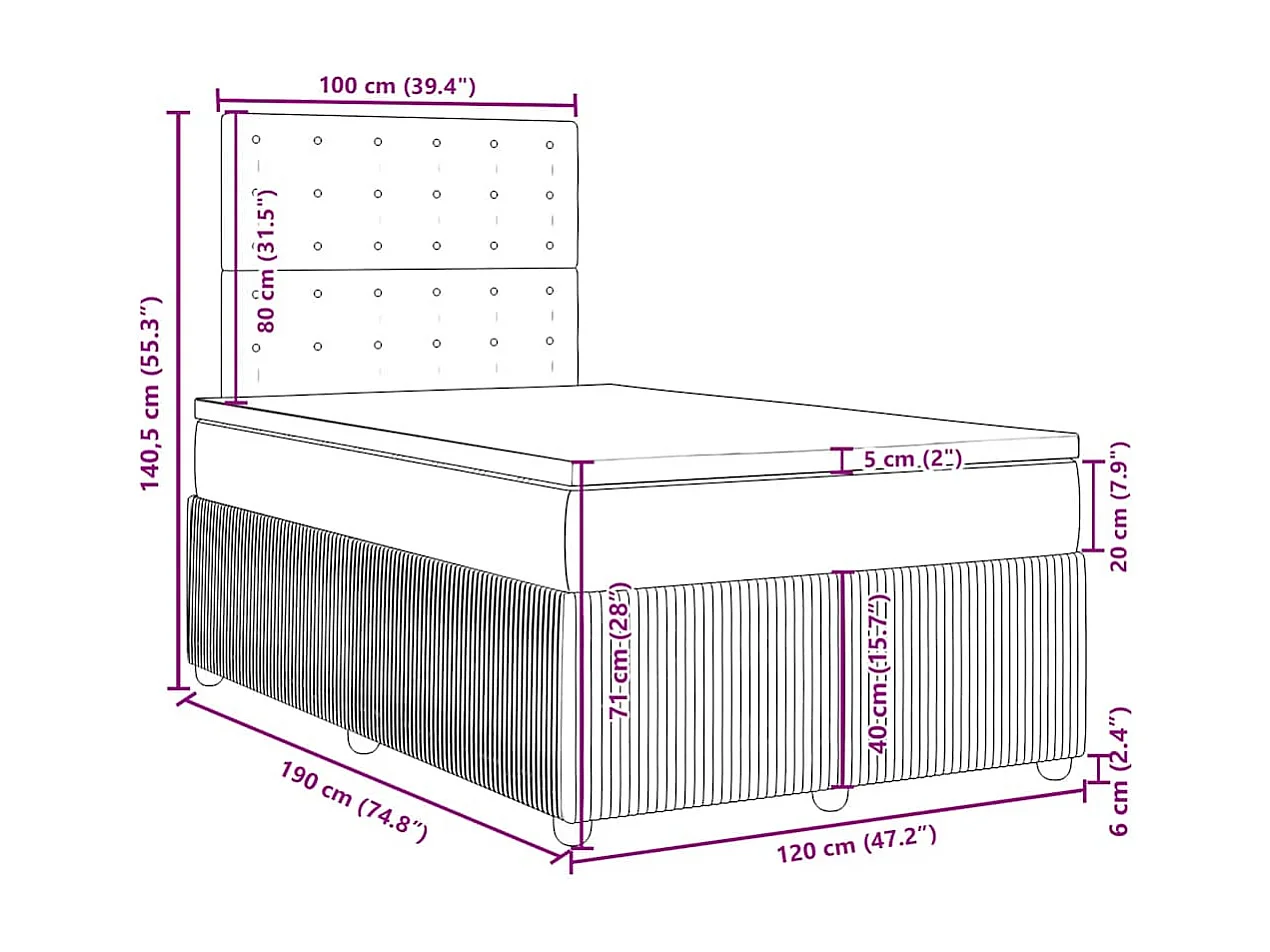 Cama box spring con colchón tela marrón oscuro 120x190 cm