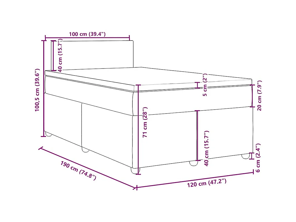 Cama boxspring com colchão 120x190 cm tecido azul