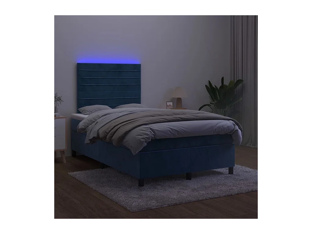 Sommier à lattes de lit avec matelas LED bleu foncé 120x190 cm