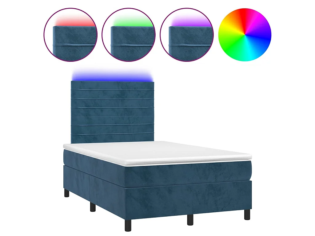 Letto a Molle Materasso e LED Blu Scuro 120x190 cm in Velluto