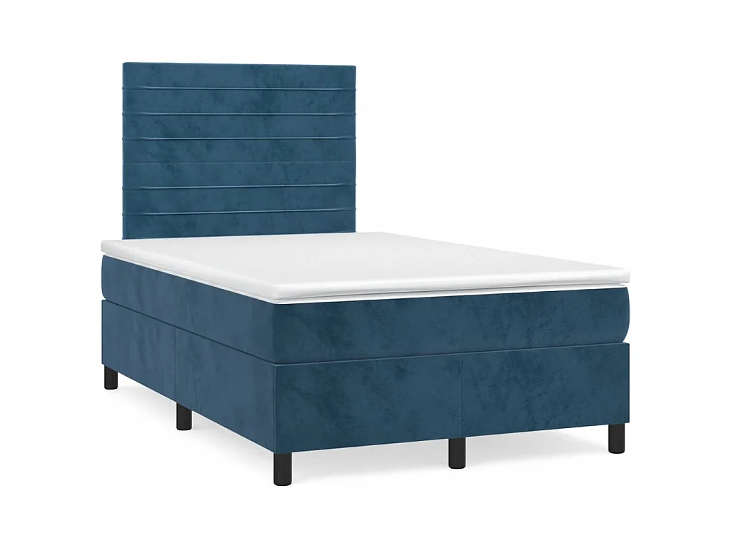 Letto a Molle Materasso e LED Blu Scuro 120x190 cm in Velluto