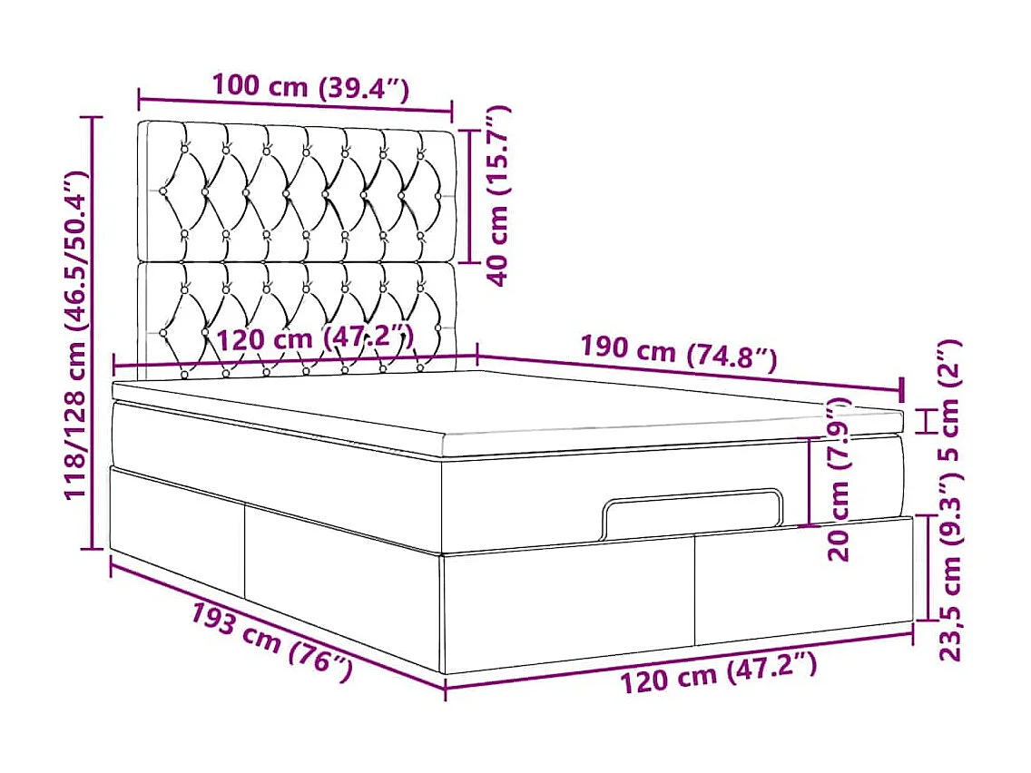 Ottoman bed met matrassen 120x190cm fluweel donkergrijs