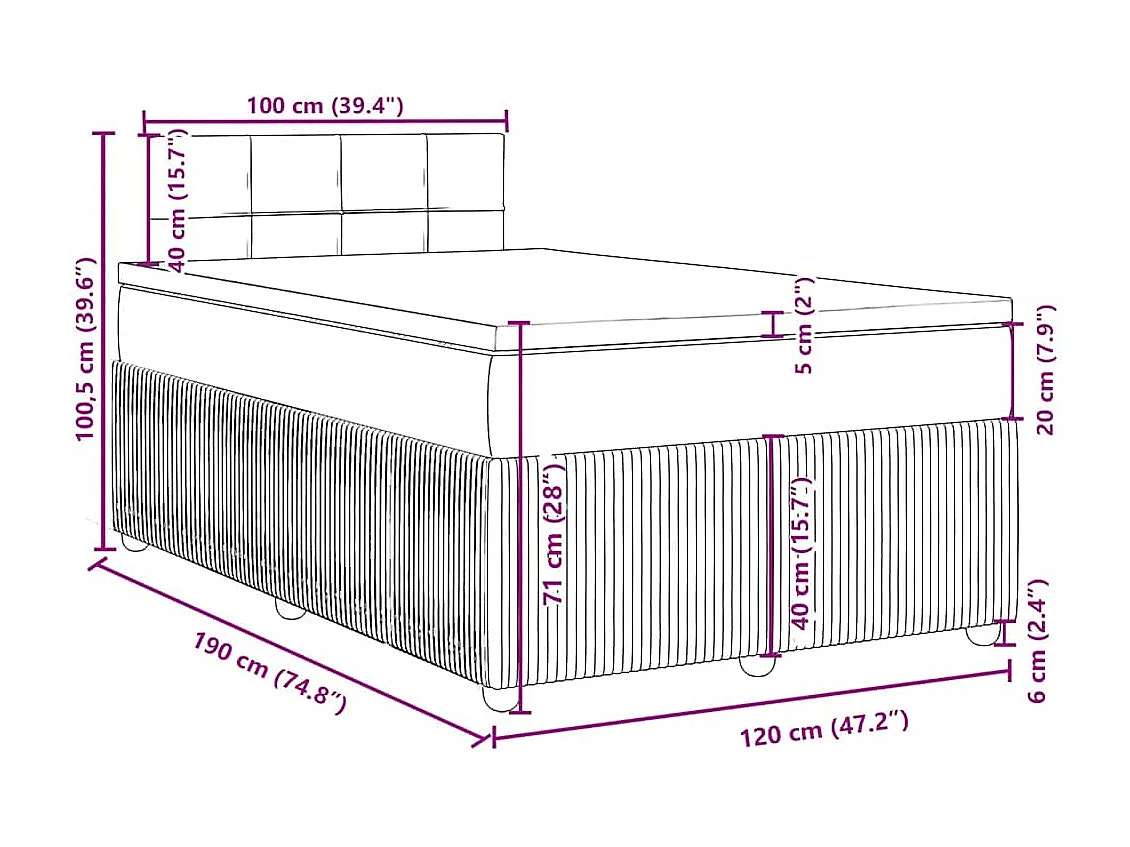 Cama box spring con colchón tela gris claro 120x190 cm