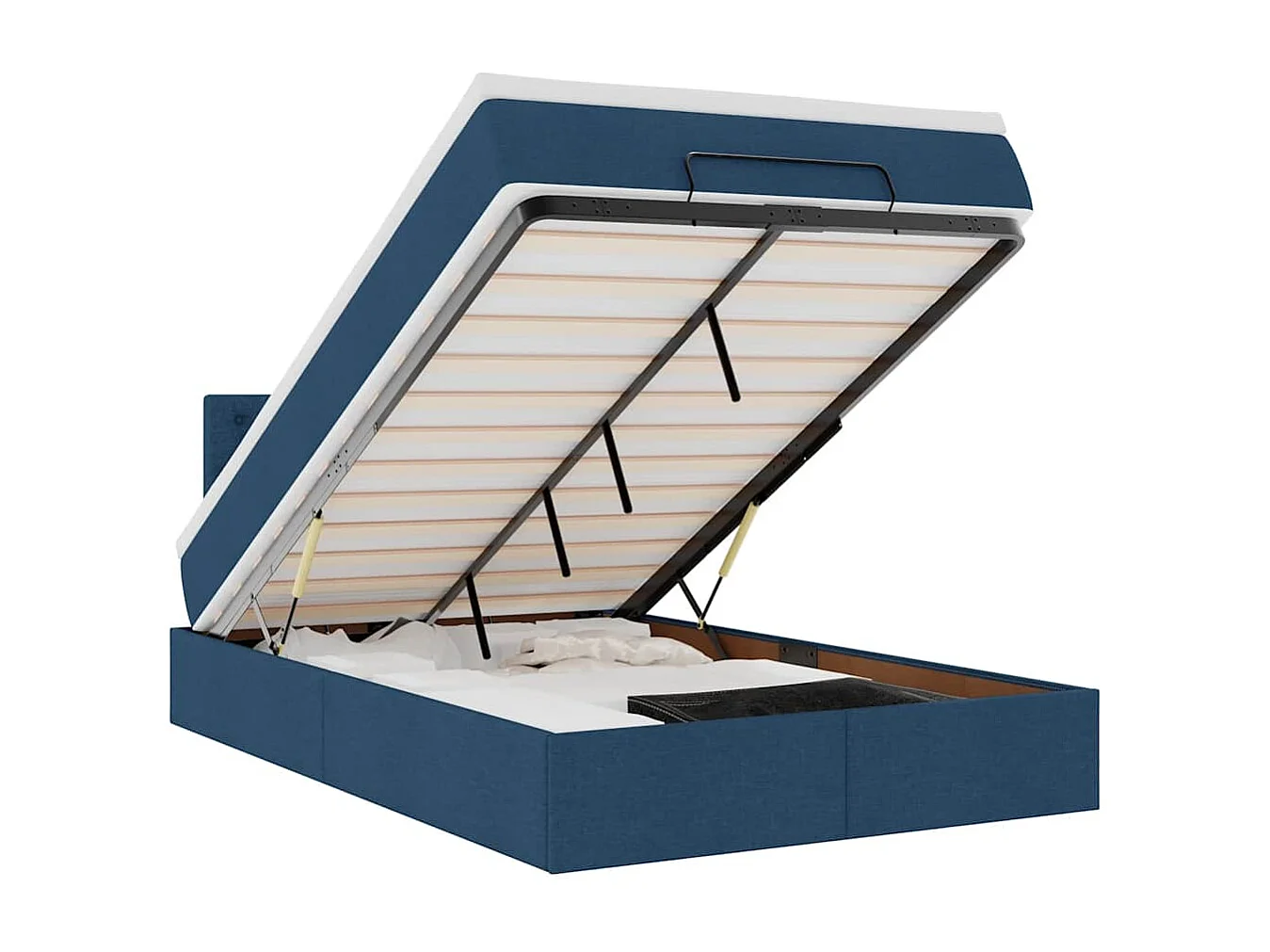 Pouf Letto con Materasso e LED Blu 120x200 cm in Tessuto