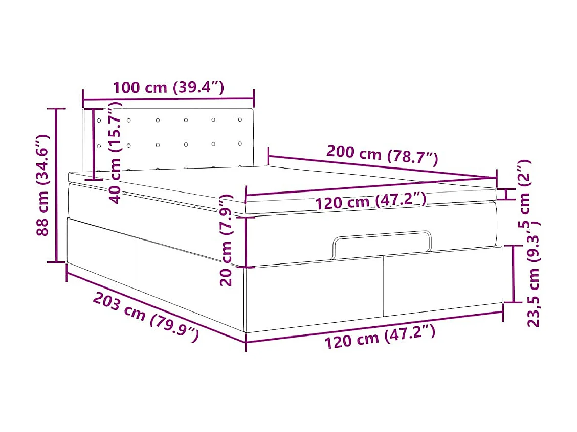 Pouf Letto con Materasso e LED Blu 120x200 cm in Tessuto