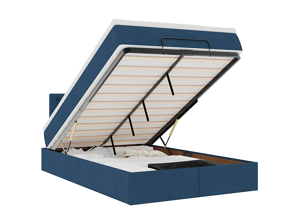 Pouf Letto con Materasso e LED Blu 120x200 cm in Tessuto