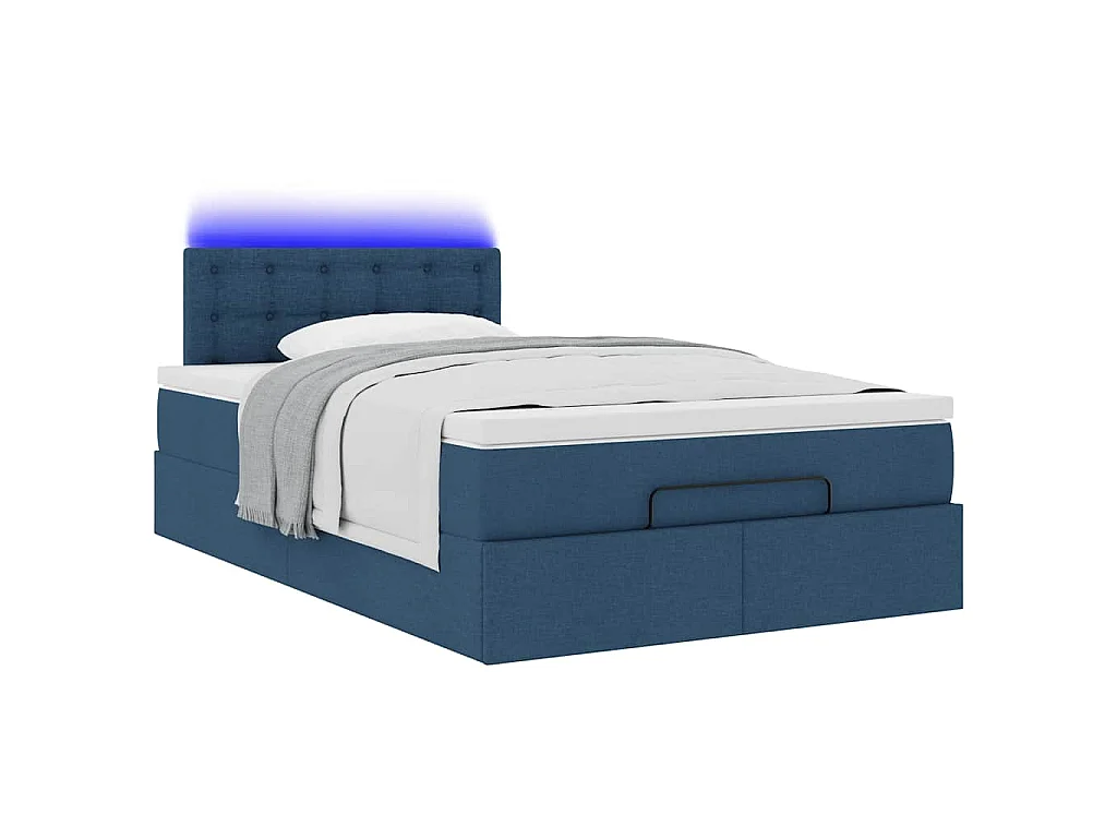 Pouf Letto con Materasso e LED Blu 120x200 cm in Tessuto