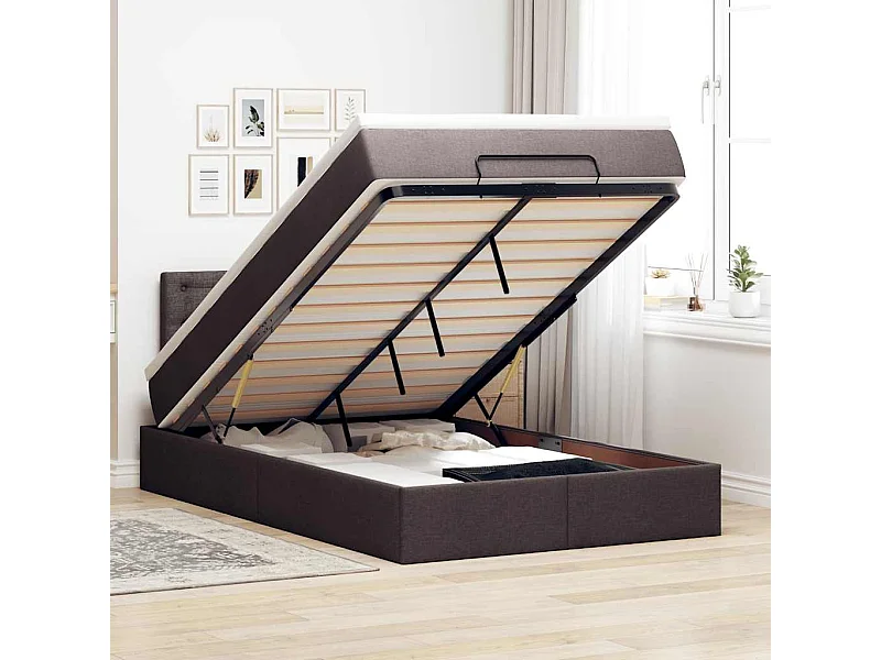 Ottoman-Bett mit Matratze & LEDs Dunkelbraun 120x190 cm Stoff