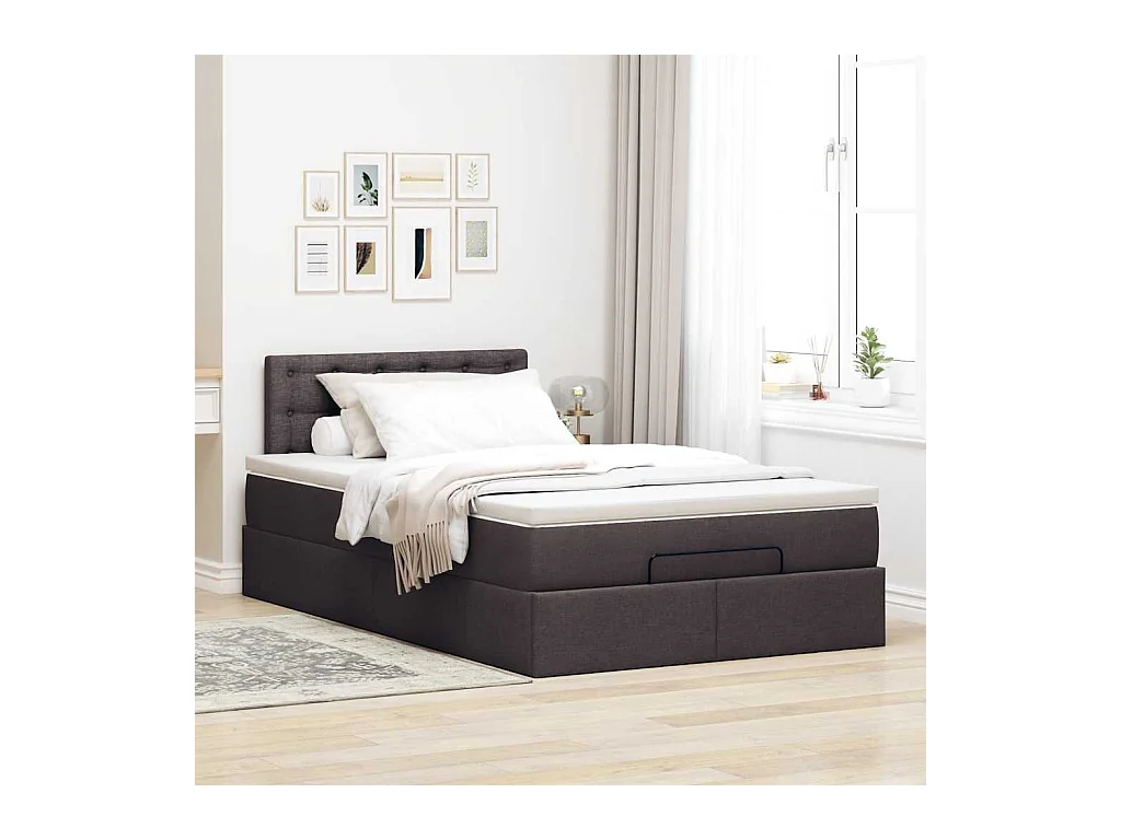Ottoman-Bett mit Matratze & LEDs Dunkelbraun 120x190 cm Stoff