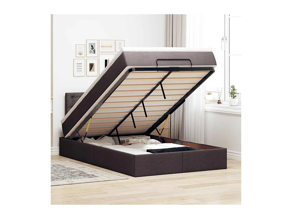 Ottoman-Bett mit Matratze & LEDs Dunkelbraun 120x190 cm Stoff