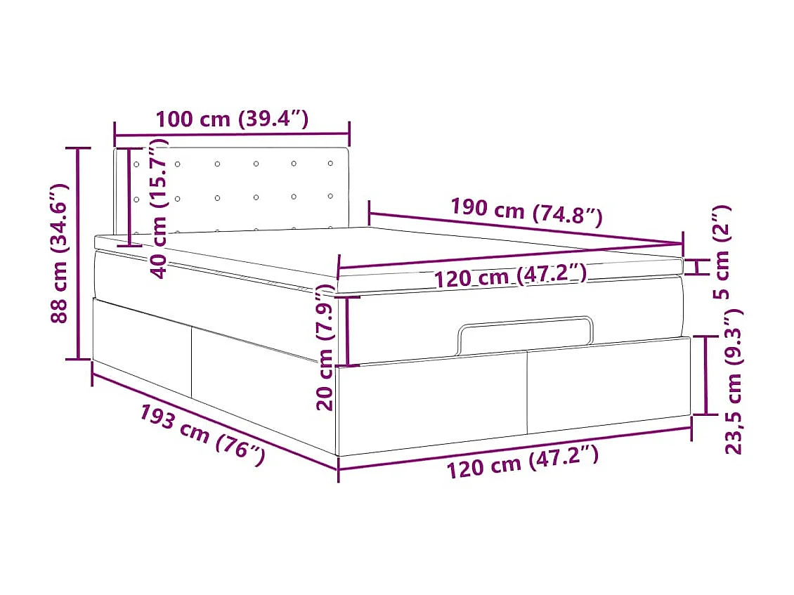 Ottoman bed met matras en LED's 120x190 cm stof donkerbruin