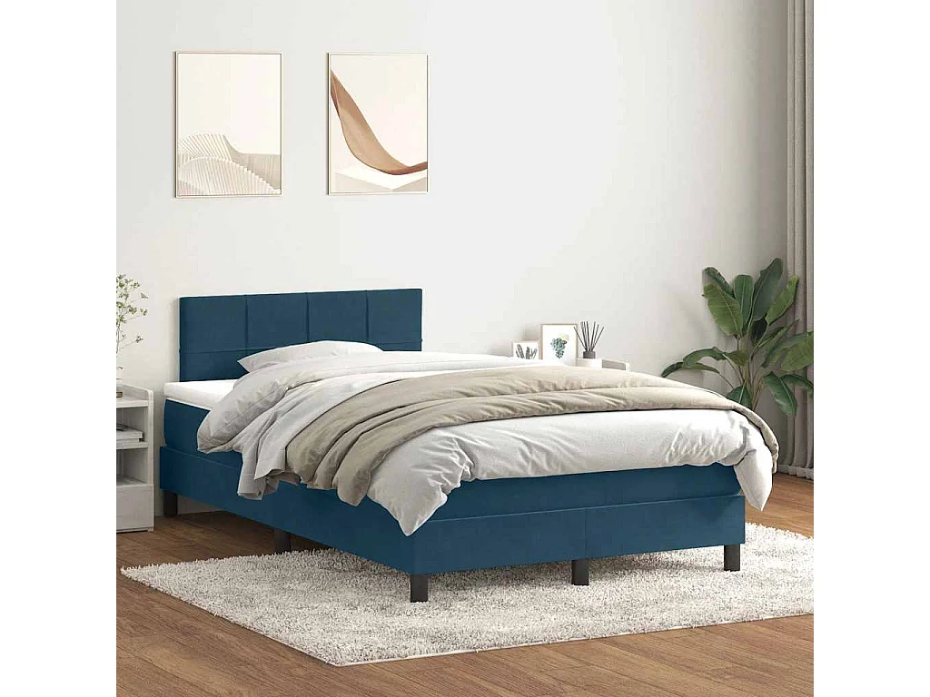 Sommier à lattes de lit et matelas bleu foncé 120x210cm velours