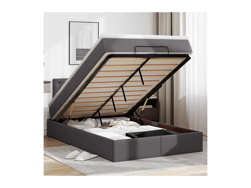 Ottoman-Bett mit Matratzen & LEDs Grau 120x200 cm Kunstleder