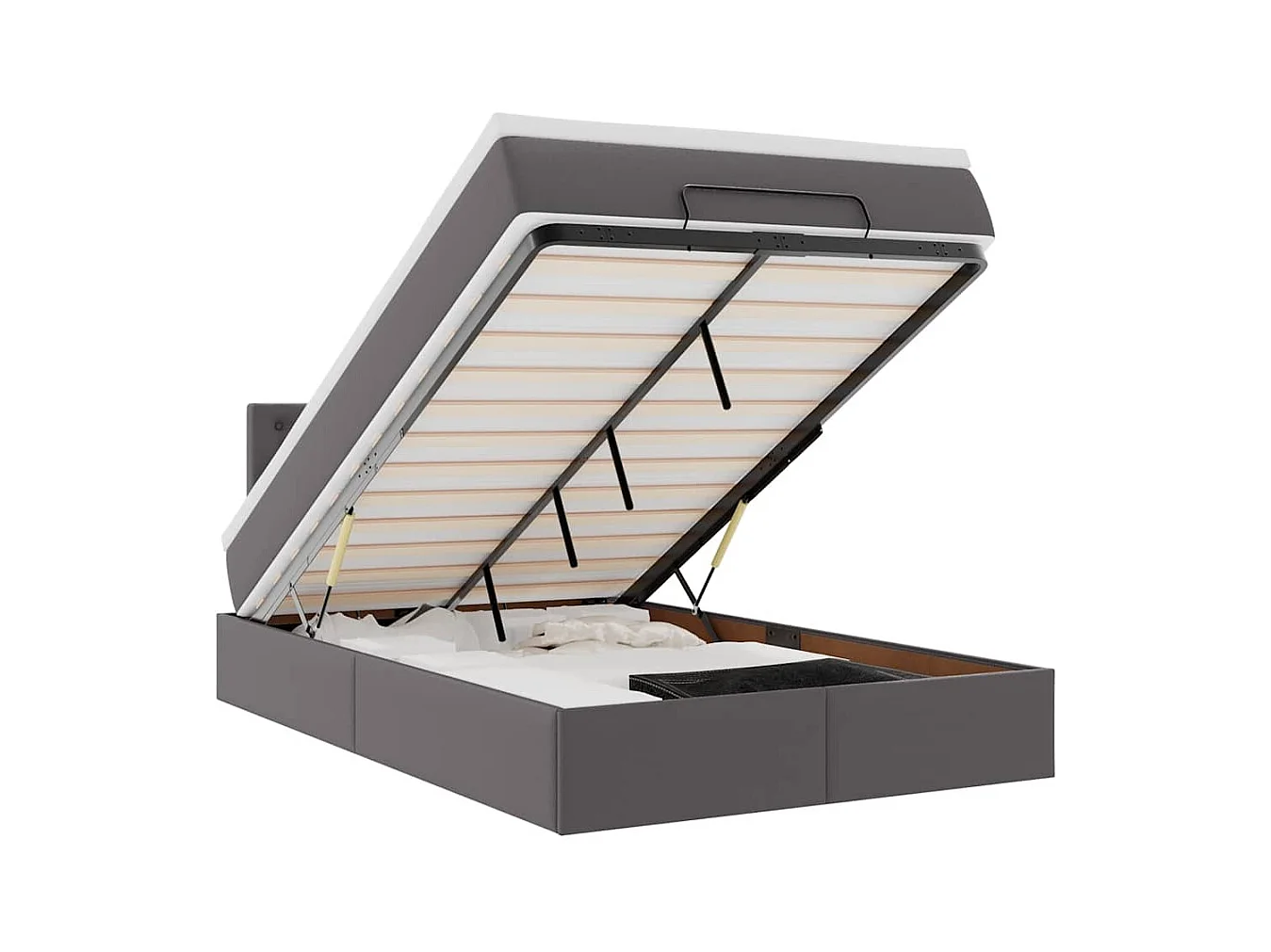 Ottoman-Bett mit Matratzen & LEDs Grau 120x200 cm Kunstleder