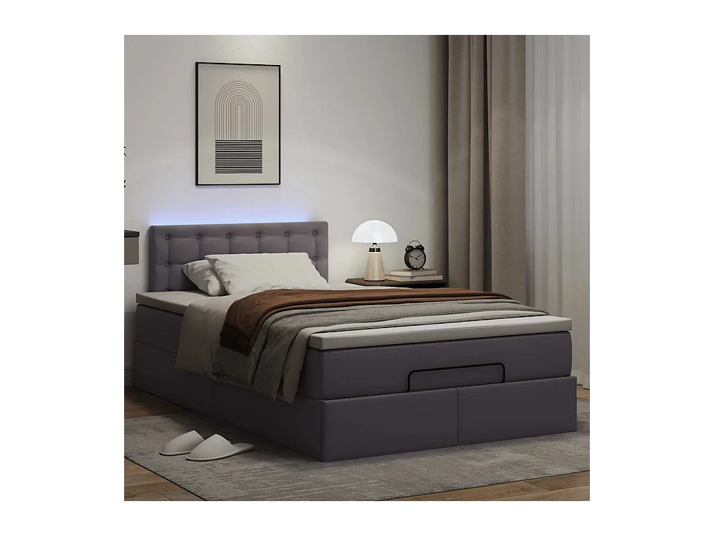 Ottoman-Bett mit Matratzen & LEDs Grau 120x200 cm Kunstleder