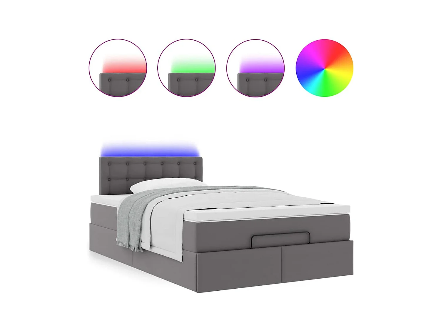Ottoman-Bett mit Matratzen & LEDs Grau 120x200 cm Kunstleder