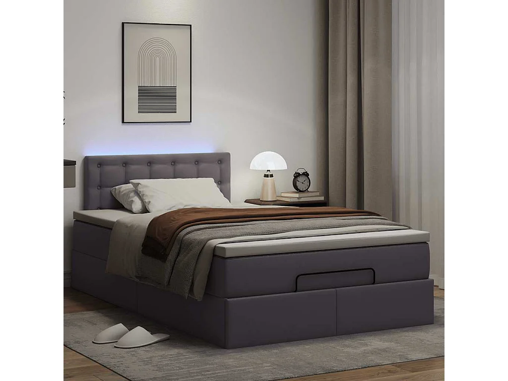 Ottoman bed met matrassen en LED's 120x200cm kunstleer grijs