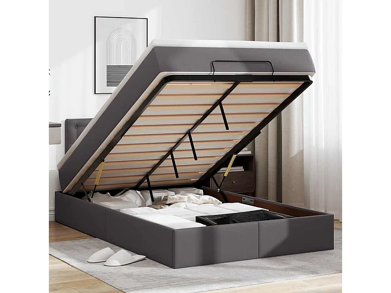 Cadre de lit ottoman avec matelas gris 120x200 cm similicuir