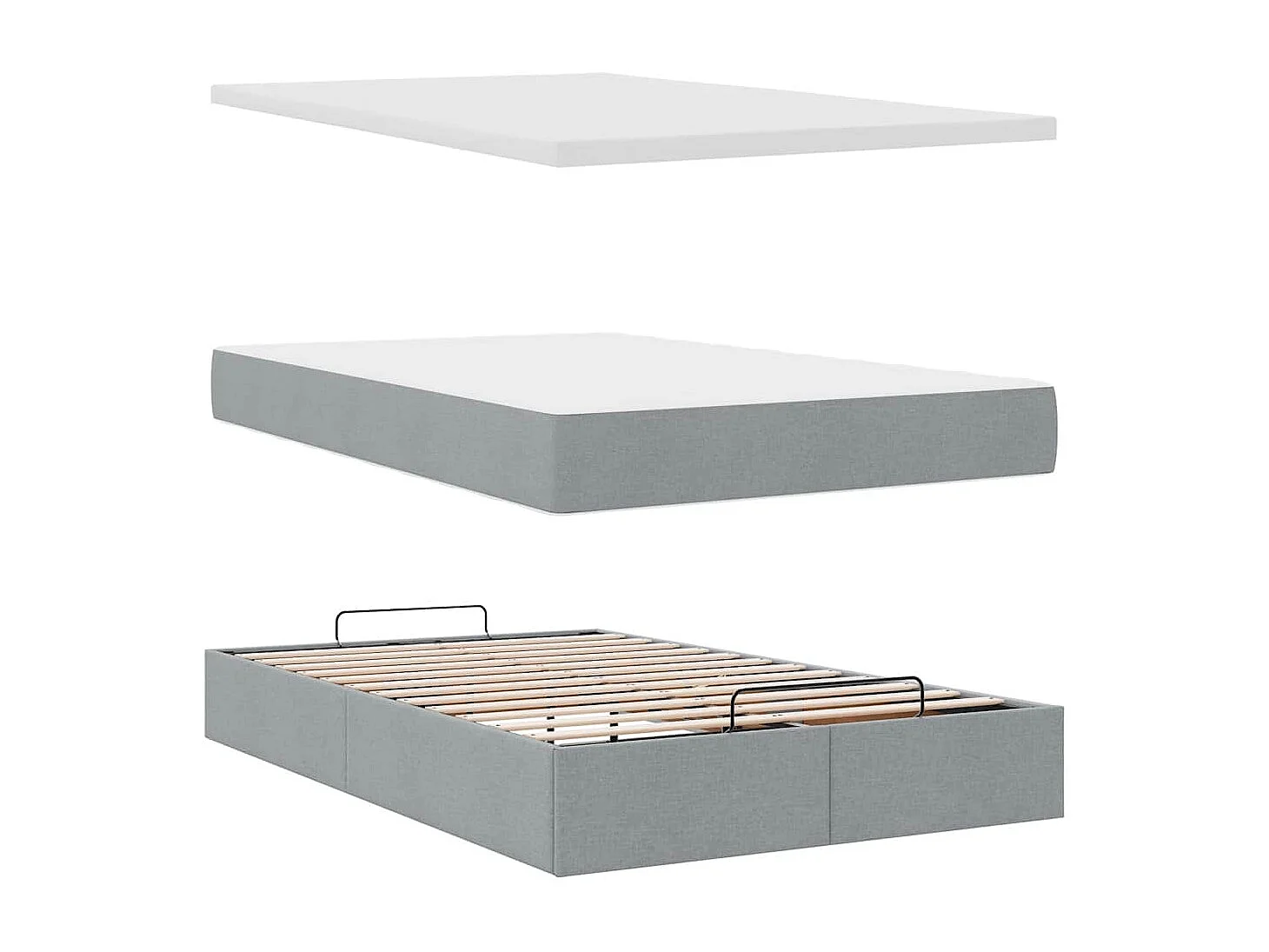 Ottoman-Bett mit Matratze Hellgrau 120x190 cm Stoff