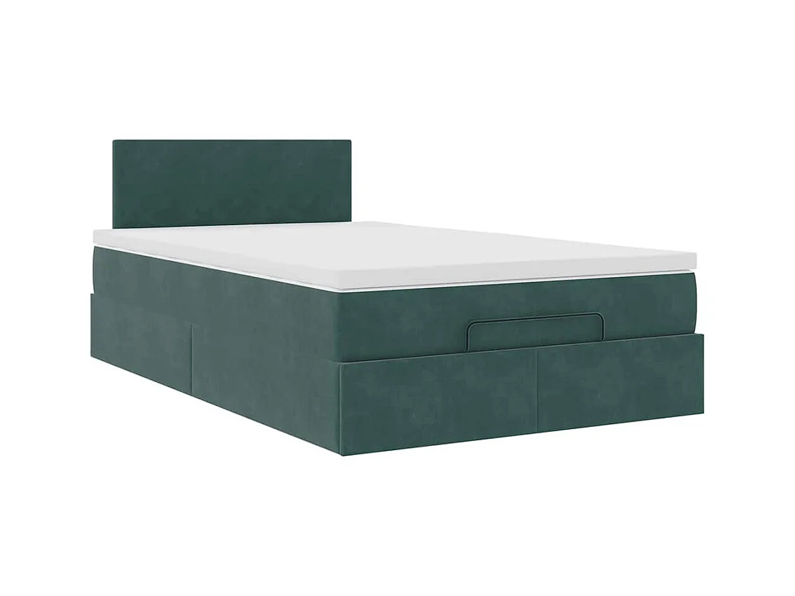 Cadre de lit ottoman avec matelas vert foncé 120x200 cm velours