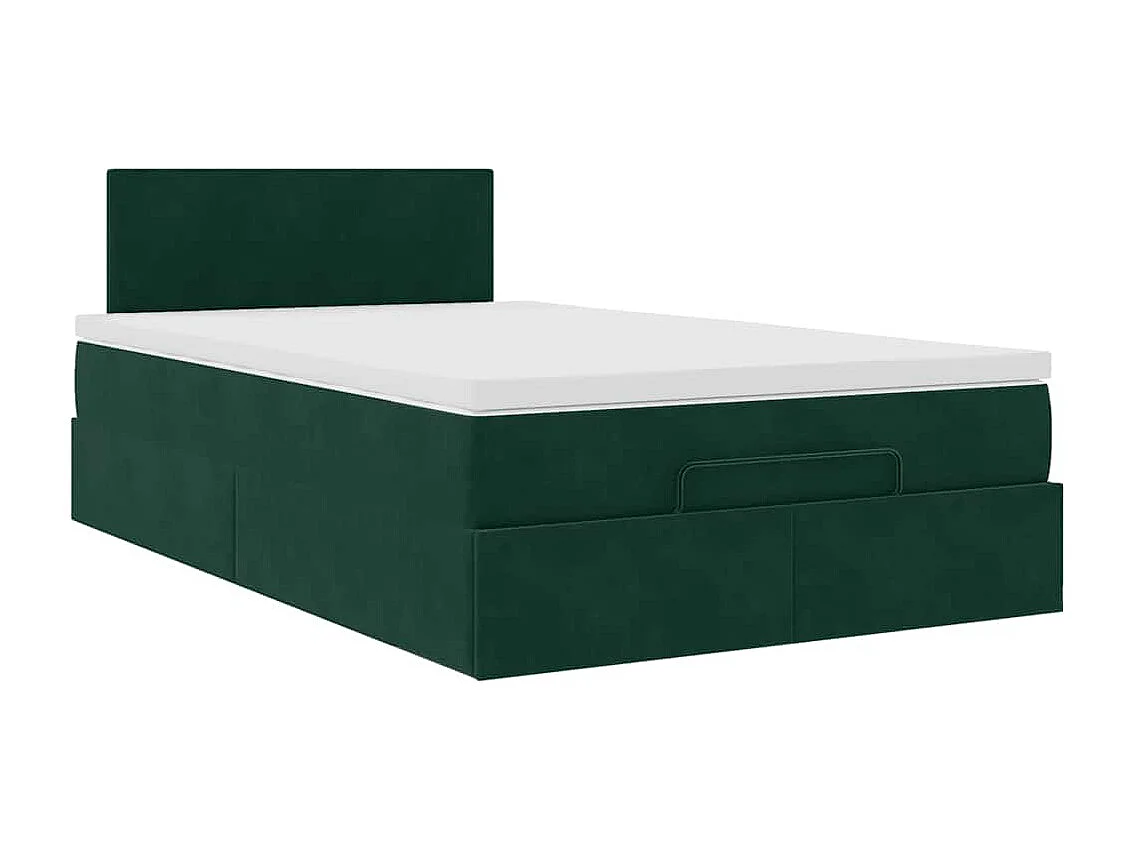 Cadre de lit ottoman avec matelas vert foncé 120x200 cm velours