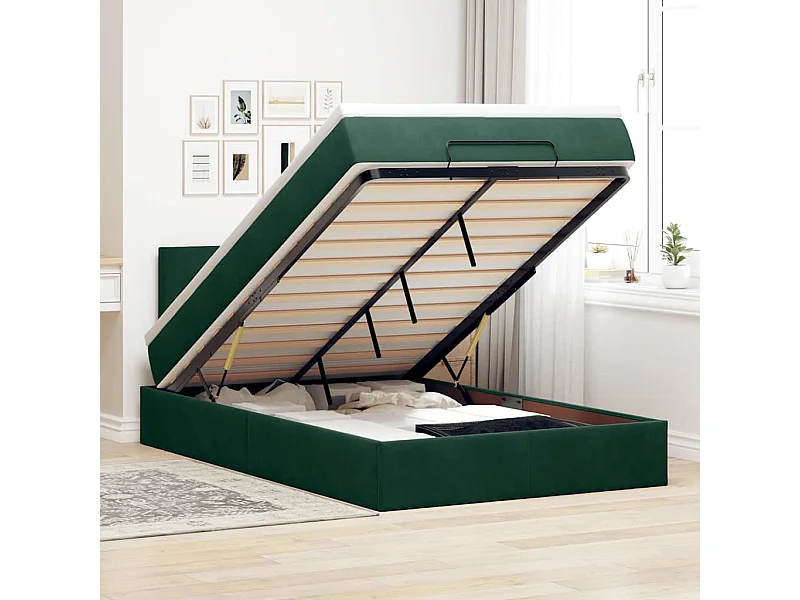 Cadre de lit ottoman avec matelas vert foncé 120x200 cm velours