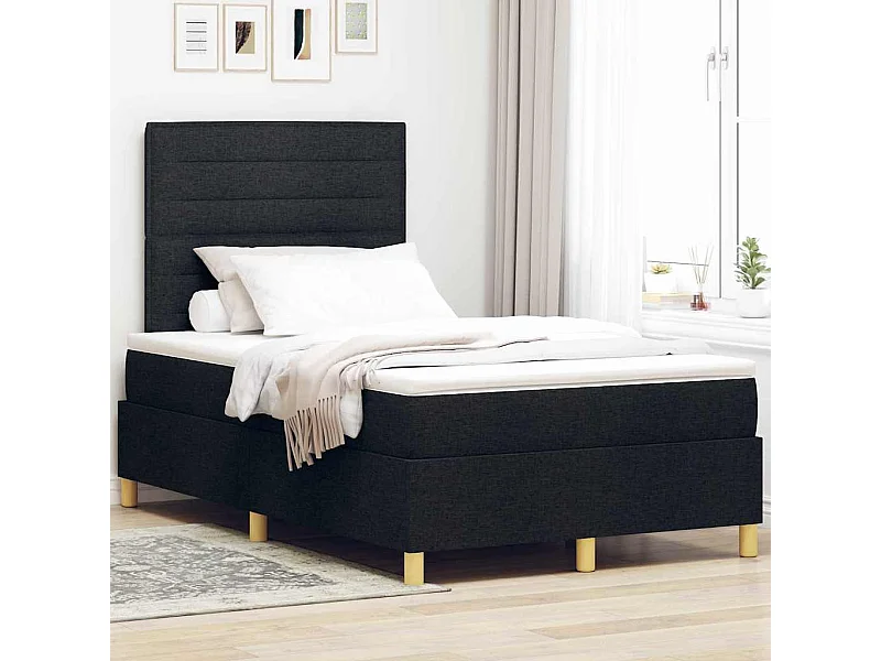 Cama Box com colchão com cabeceira Preto 120 x 190 cm tecido