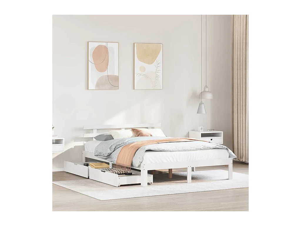 Giroletto con Cassetti Bianco 120x190 cm Legno Massello di Pino