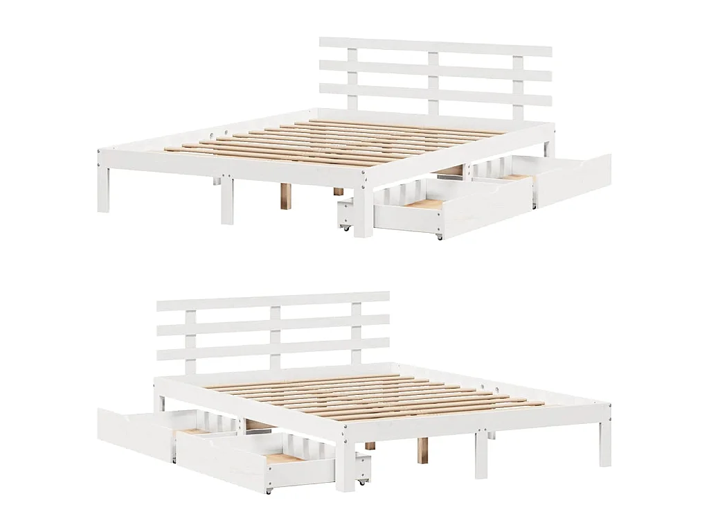 Giroletto con Cassetti Bianco 120x190 cm Legno Massello di Pino