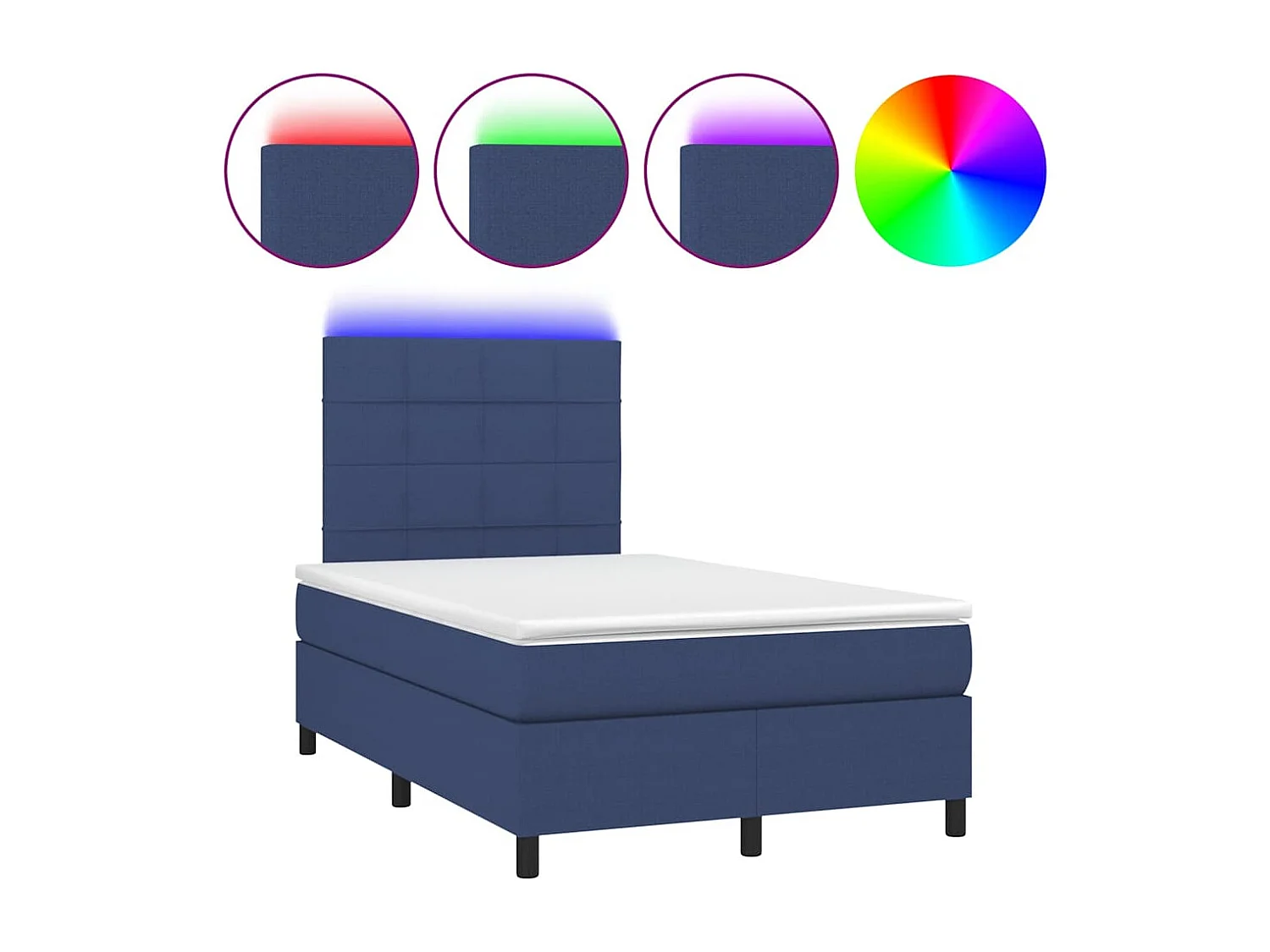 Sommier à lattes de lit matelas et LED bleu 120x190 cm tissu