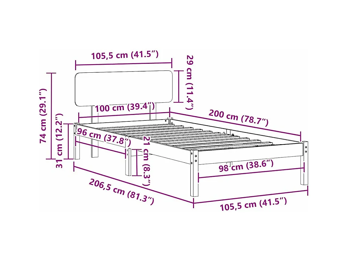 Bettgestell mit Kopfteil Weiß 100 x 200 cm Massivholz Kiefer